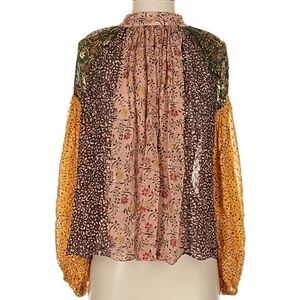 Ulla Johnson Multi-Print Patchwork Blouse in Pink, Brown, Olive & Mustard